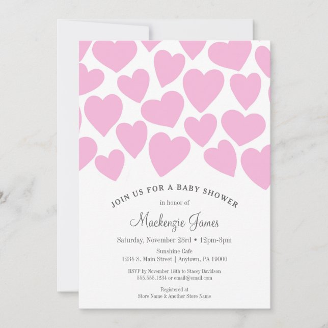 Coeurs fille Baby shower Invitation rose Whimsical (Devant)