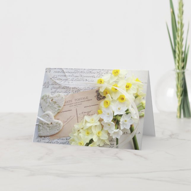 Coeurs, fleurs de printemps, vieille carte postale (Devant)