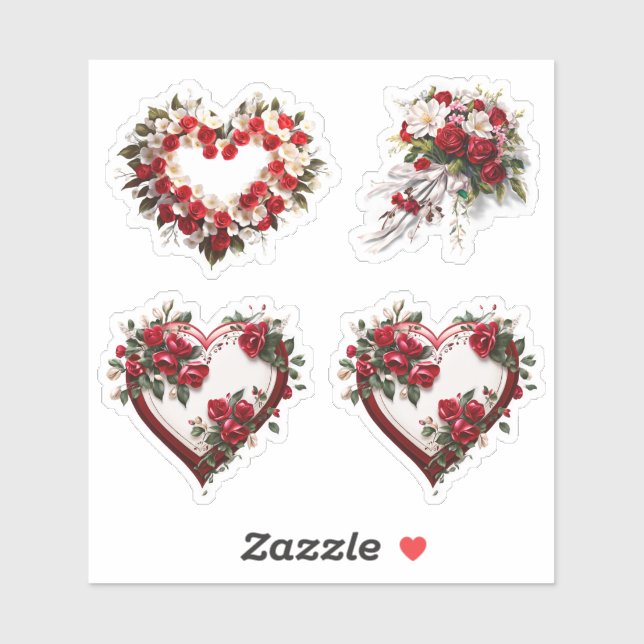 Coeurs Floral Mariage Fleurs Vinyl Stickers (Feuille)