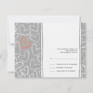 Coeurs Gris et Orange Grunge Mariage RSVP