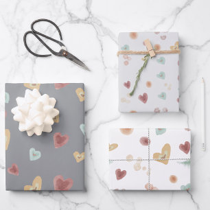 Coeurs gris   Papier d'enveloppement aquarelle