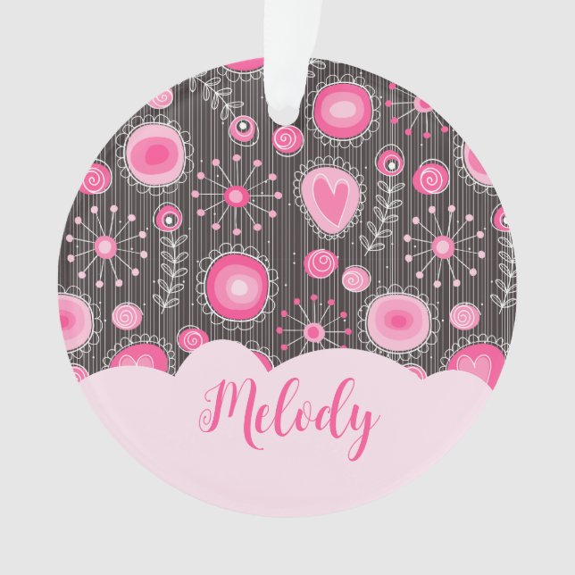 Coeurs gris rose blanc et nom fleuri (devant)