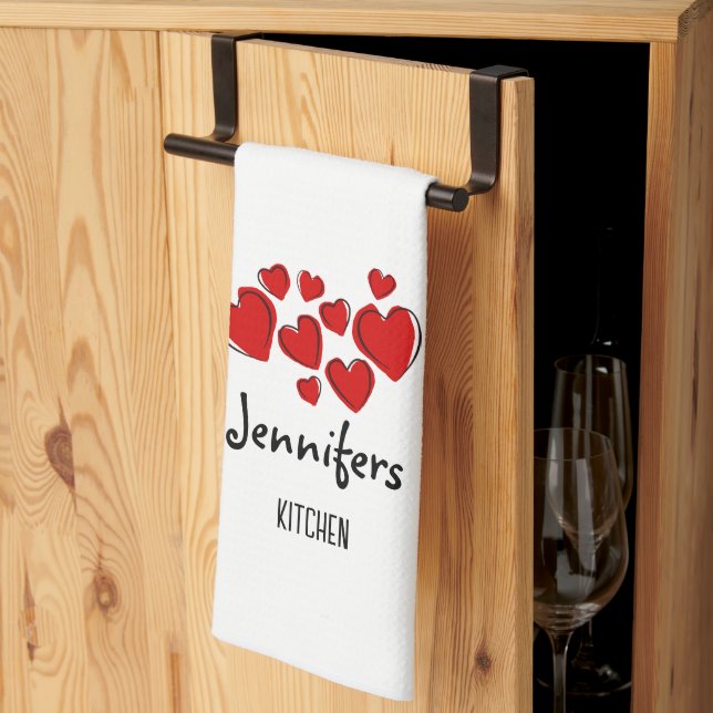 Coeurs heureux Valentine Custom Cuisine Serviette (Pliage en tiers)