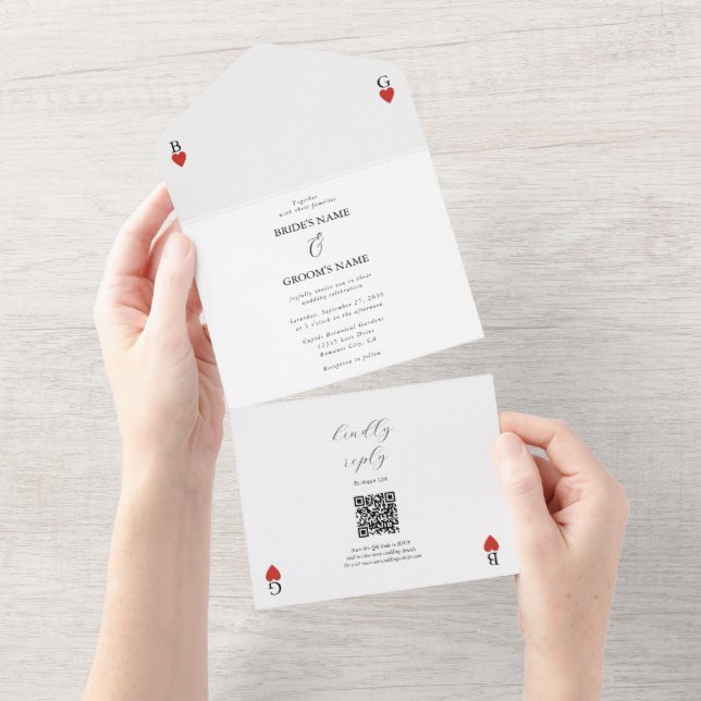 Coeurs Jouer Mariage de carte tout en une invitati (Déchirure)