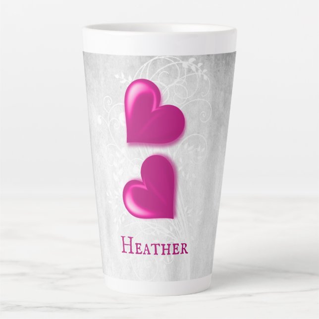 Coeurs magenta Mug Latte personnalisée (Devant)