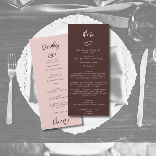 Coeurs minimalistes Sienna Red Diner & Boissons Me (Minimalist Hearts Sienna Red Dinner & Drinks Menu)