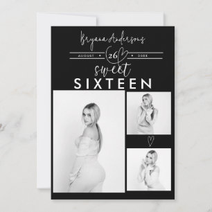 Coeurs modernes Black & White Photo Sweet 16 Party