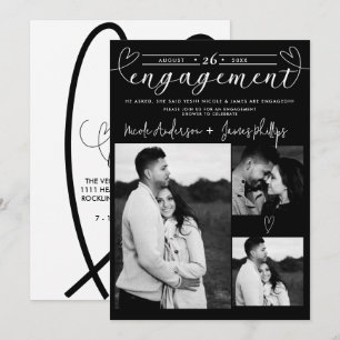 Cœurs modernes Noir & Blanc Engagement minimal 