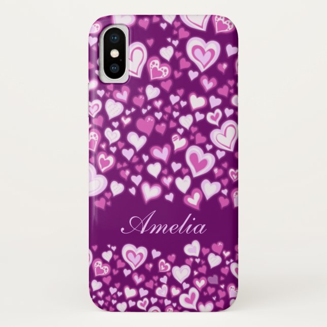 Coeurs motif rose et violet nommé coque iphone (Dos)