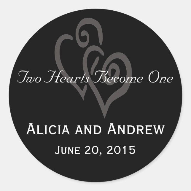 Coeurs noir et blanc Mariage Faveur Stickers (Devant)