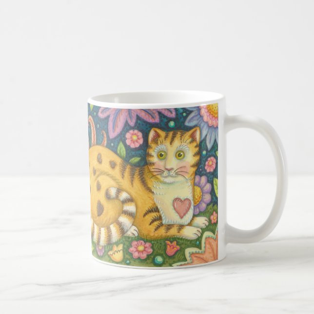 Coeurs N'Stripes Tabby CAT Folk Art Mug (Droite)
