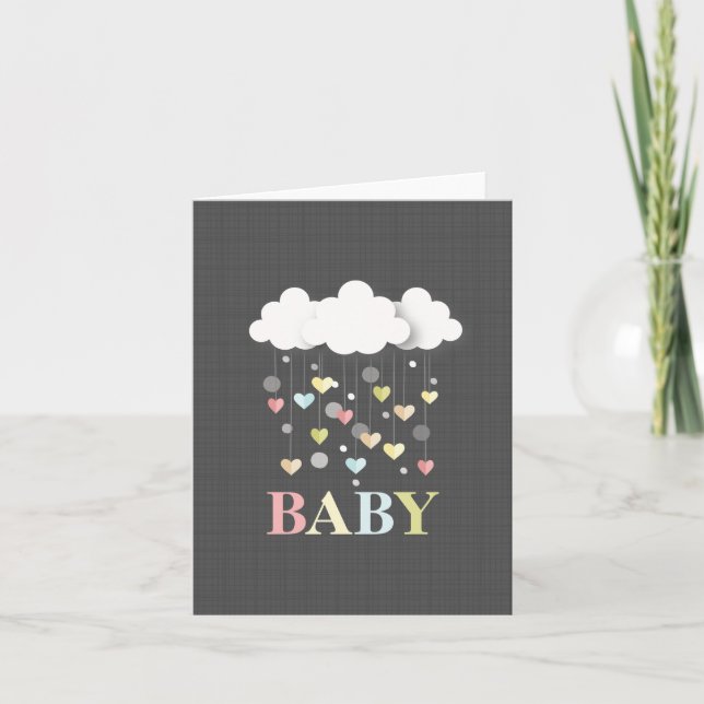 Coeurs + Nuages Carte bébé neutre (Devant)