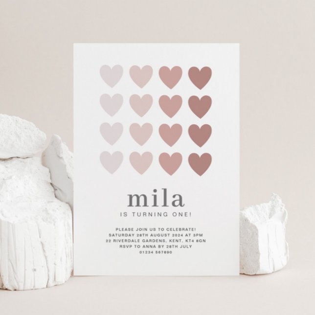 Coeurs Ombre rose Invitation d'anniversaire (Créateur téléchargé)