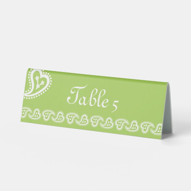 Cœurs Paisley Doux en Signe de Table Tent en Périd (Recto)