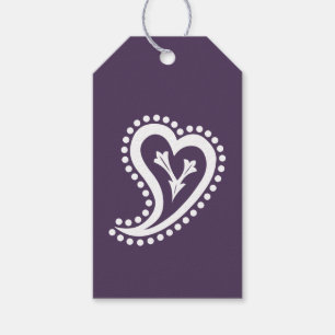 Cœurs Paisley Sucrés en Étiquette Cadeau Violet