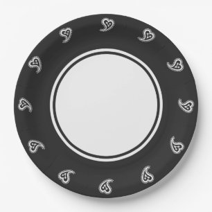 Cœurs Paisley Sucrés sur Assiette en Papier Noir
