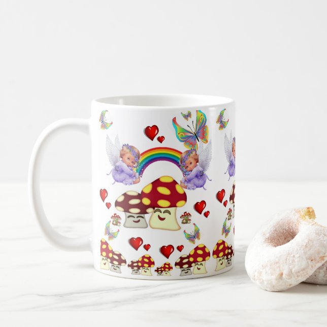 Coeurs papillon des champignons angéliques Mug (Avec donut)