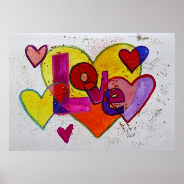 Cœurs Patchwork Amour Art Peinture Affiche Imprimé (Devant)