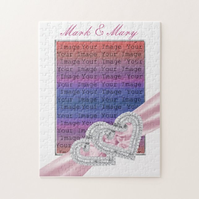 Coeurs personnalisés Pastel Pink Ribbon Puzzle (Vertical)