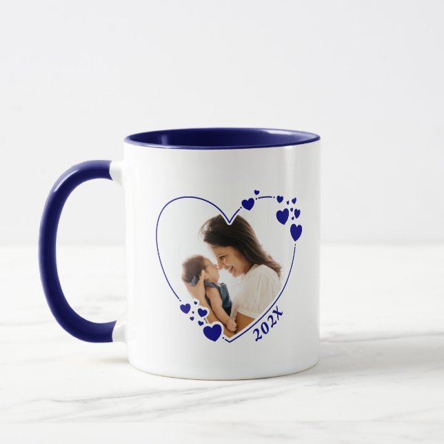 Coeurs Photo Cadre Mug Marine Bleu (Gauche)
