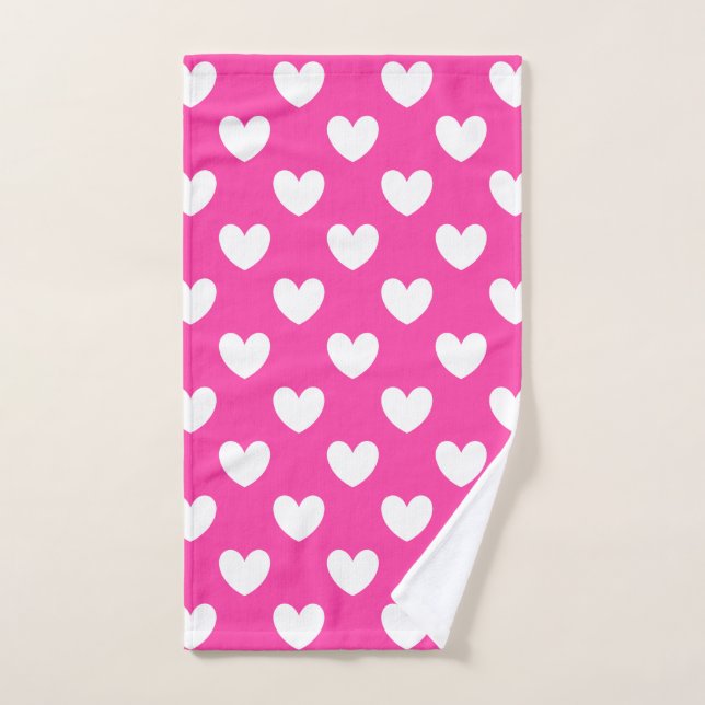 Coeurs polka blanc sur rose fuchsia (Serviette à main)