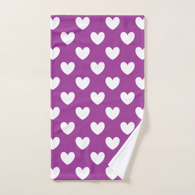 Coeurs polka blanc sur violet (Serviette à main)