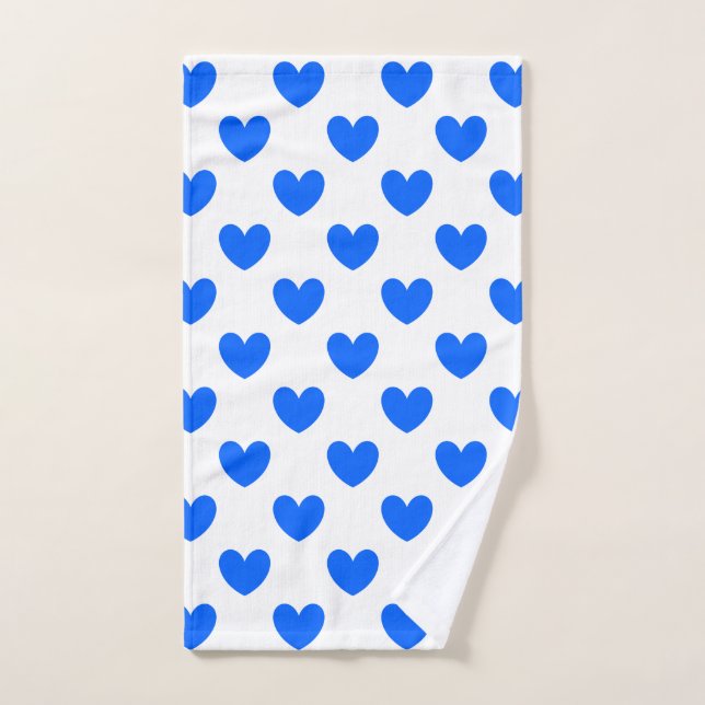 Coeurs polka bleu sur blanc (Serviette à main)