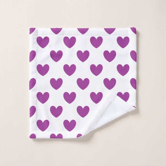 Coeurs polka violet sur blanc (Gant de toilette)
