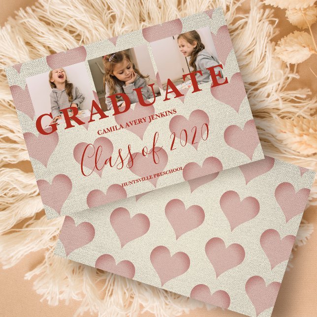 Coeurs Pré-K Diplômé Trois Photos Textile Texture (Créateur téléchargé)