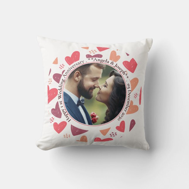 Cœurs Romantiques – Coussin d'anniversaire avec ph (Recto)