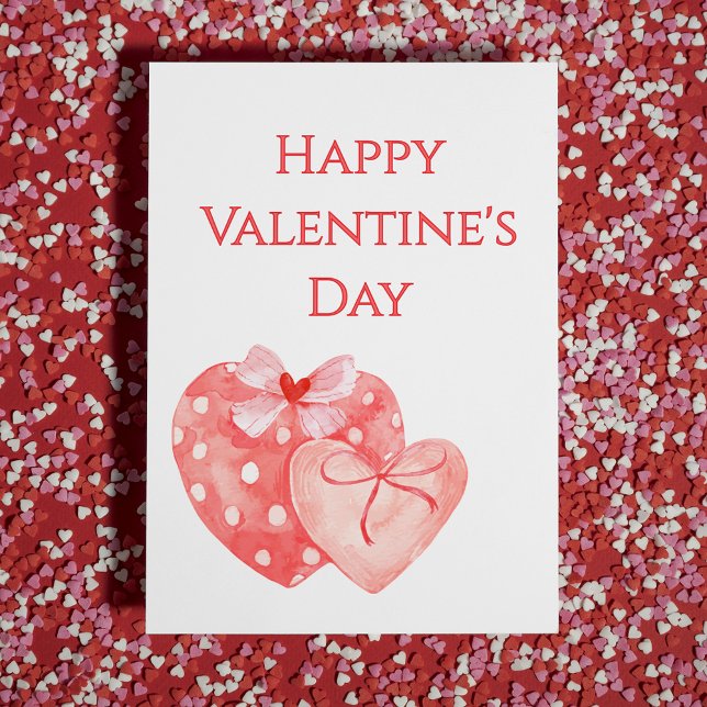 Coeurs rose et rouge avec vaches Carte Saint-Valen (Pink and Red Hearts With Bows Valentine's Day Card
)