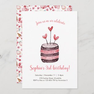 Coeurs roses Invitation au gâteau d'anniversaire