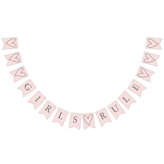 Coeurs roses mignons Fille's Rule Bunting drapeaux (Tout)