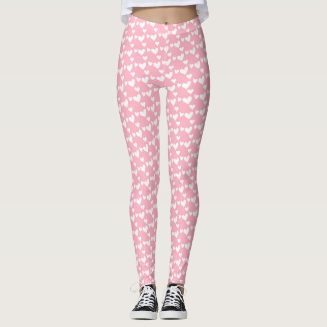 Coeurs roses Motif Saint Valentin Leggings (Devant)