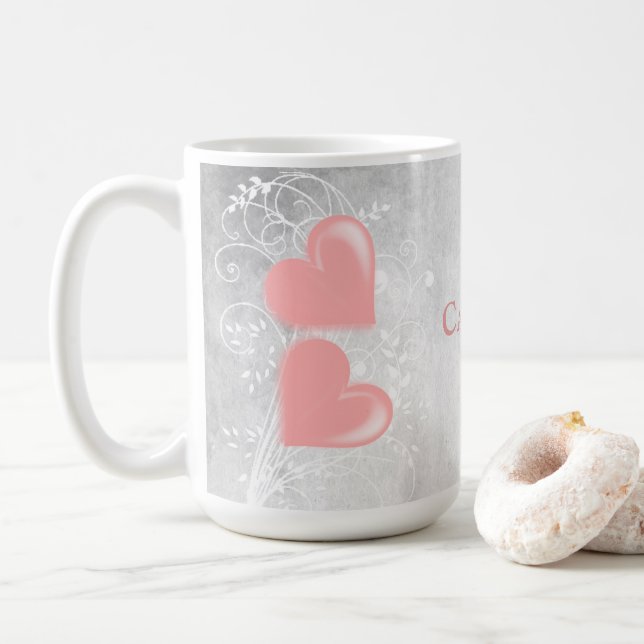 Coeurs roses Mug de café personnalisé (Avec donut)