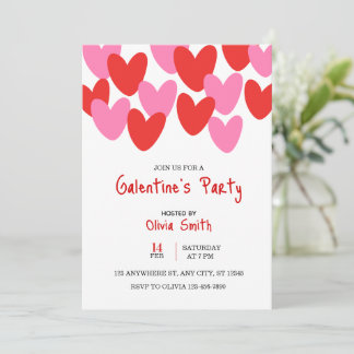 cœurs roses rouges invitation Galentine’s Day, cœu