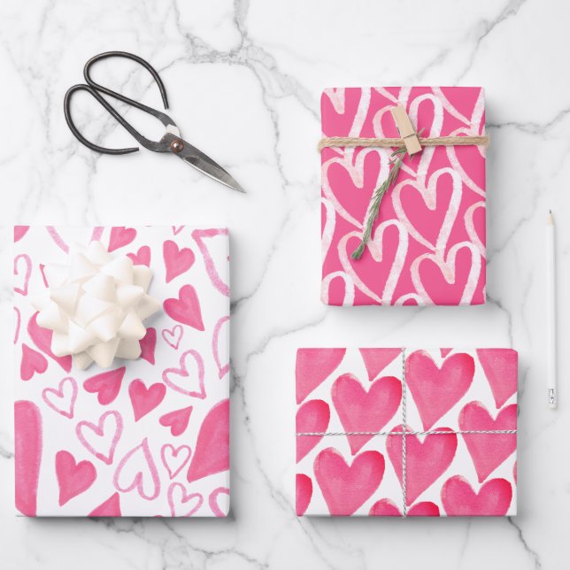 Coeurs roses tendance Valentines papier d'envelopp (Recto)