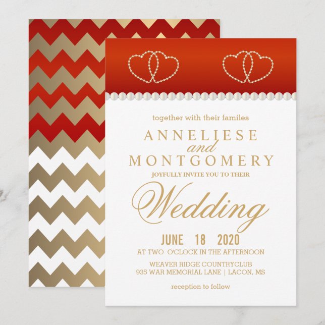 Coeurs rouges et aurifères profonds - Invitation (Devant / Derrière)