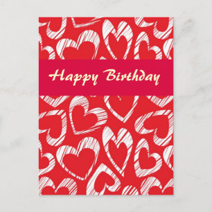 Coeurs rouges et blancs Carte postale Anniversaire