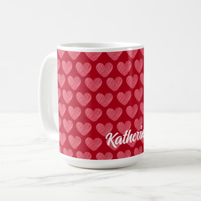 Coeurs rouges et roses personnalisés Mug Nom perso (Devant gauche)