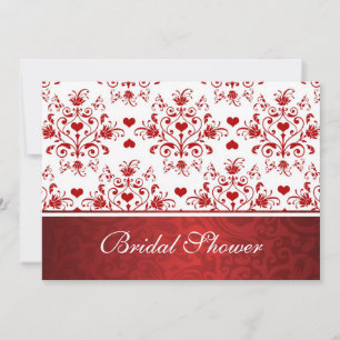 Coeurs rouges floraux Damas Invitation à la douche
