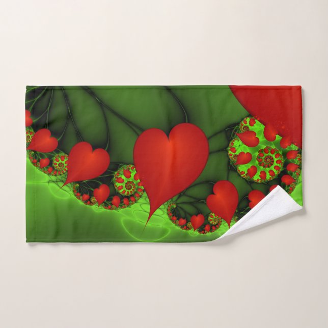 Coeurs rouges Lime vert Moderne Art Abstrait fract (Serviette à main)