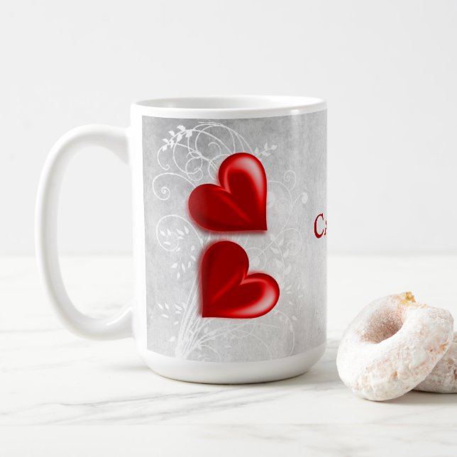 Coeurs rouges Mug café personnalisé (Avec donut)