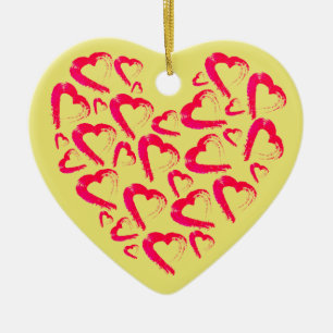 Coeurs rouges Ornement en céramique jaune