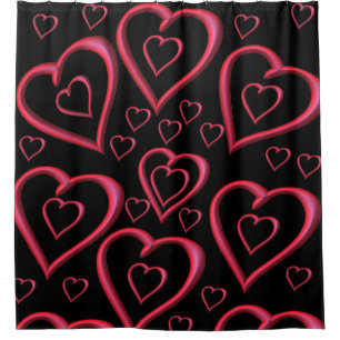 coeurs rouges rideau de douche noir