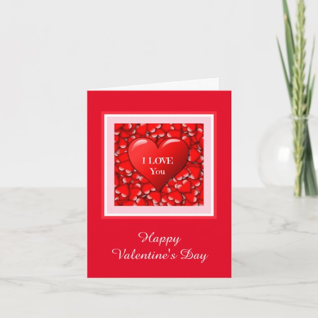 Cœurs rouges sur carte de vœux de la Saint-Valenti (Devant)