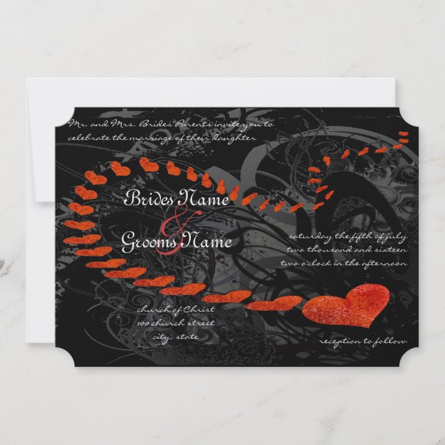 Coeurs rouges sur Faire-part de mariage des perles (Devant)