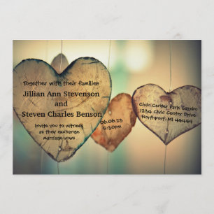 Coeurs rustiques en bois - Faire-part de mariage
