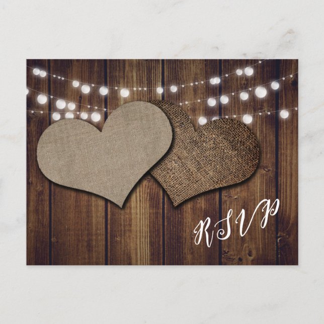 Coeurs rustiques Mariage RSVP Carte Postale Choix  (Devant)