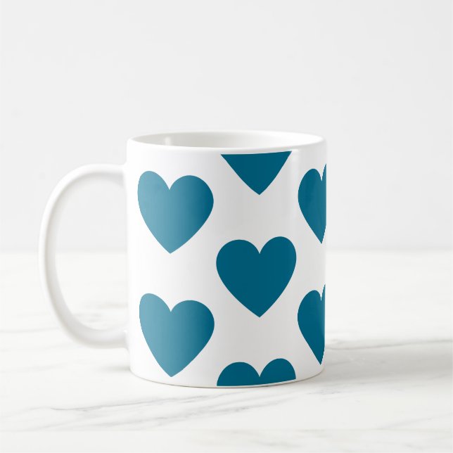 Coeurs turquoises amusant tasse de café blanc (Gauche)